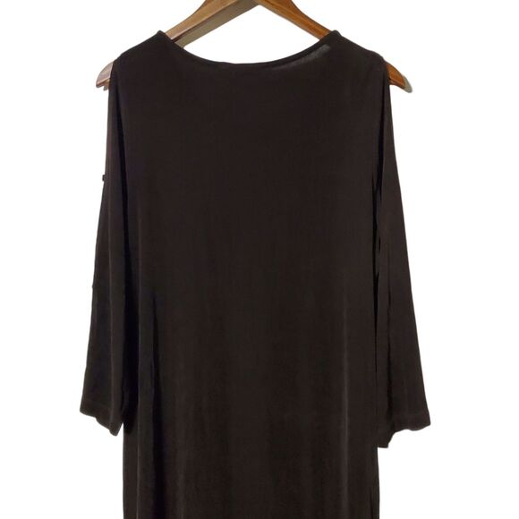 Chico's Travelers Acetate Slinky Dress Size 2 Large Brown Stretchy Open Sleeve - Picture 5 of 9